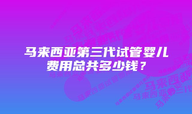 马来西亚第三代试管婴儿费用总共多少钱？