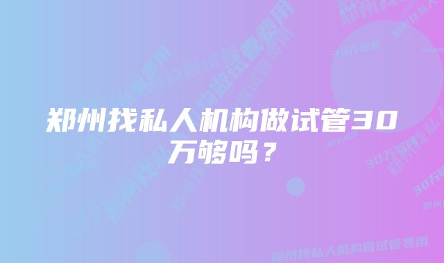 郑州找私人机构做试管30万够吗？