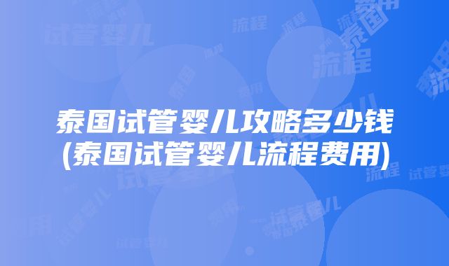 泰国试管婴儿攻略多少钱(泰国试管婴儿流程费用)