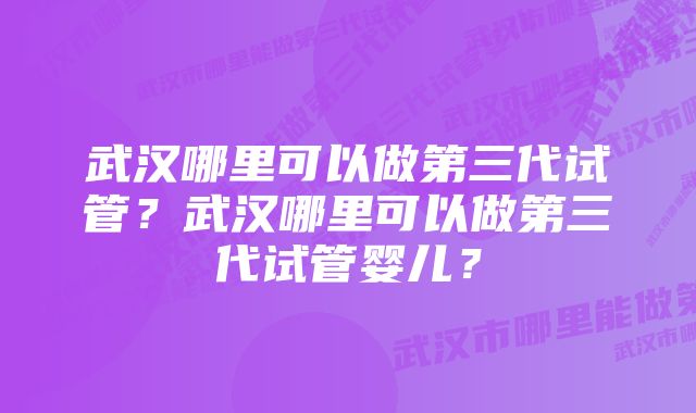 武汉哪里可以做第三代试管？武汉哪里可以做第三代试管婴儿？