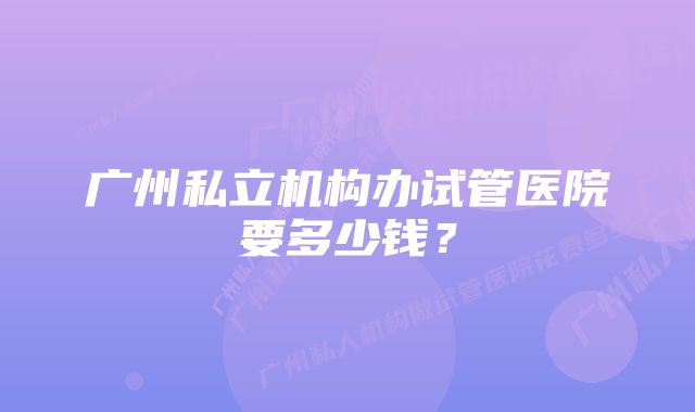 广州私立机构办试管医院要多少钱？