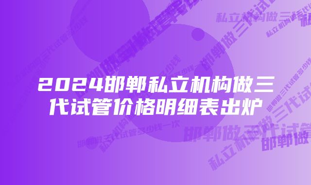 2024邯郸私立机构做三代试管价格明细表出炉