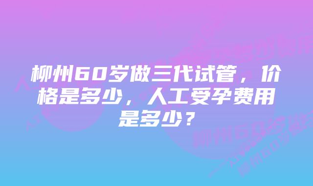 柳州60岁做三代试管，价格是多少，人工受孕费用是多少？