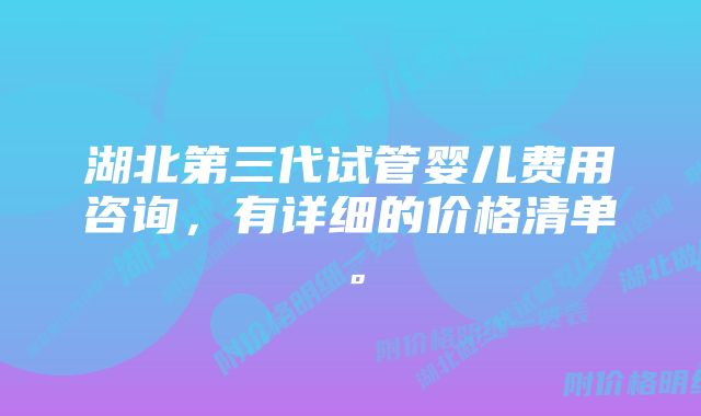 湖北第三代试管婴儿费用咨询，有详细的价格清单。