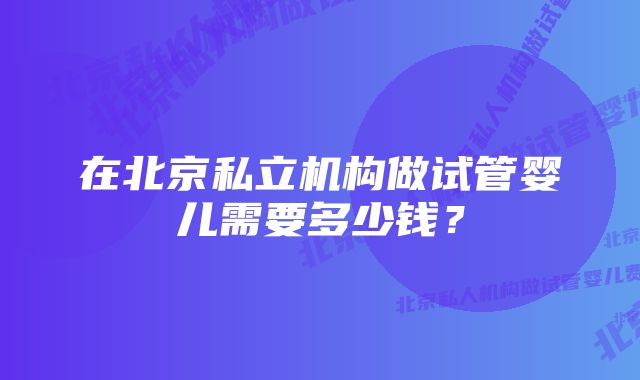 在北京私立机构做试管婴儿需要多少钱？