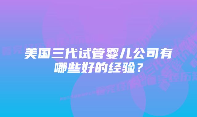 美国三代试管婴儿公司有哪些好的经验？