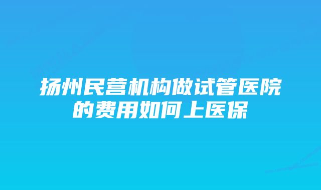 扬州民营机构做试管医院的费用如何上医保