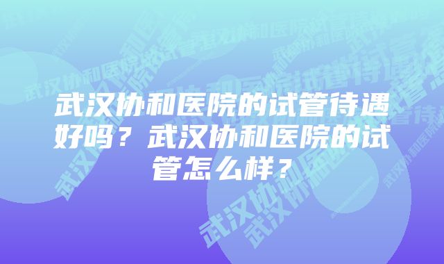 武汉协和医院的试管待遇好吗？武汉协和医院的试管怎么样？