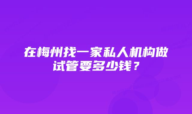 在梅州找一家私人机构做试管要多少钱？