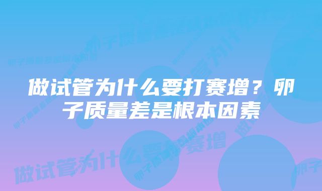 做试管为什么要打赛增？卵子质量差是根本因素