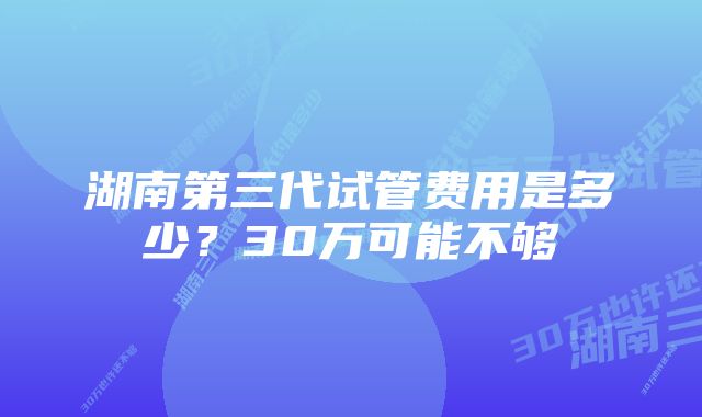 湖南第三代试管费用是多少？30万可能不够