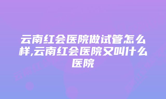 云南红会医院做试管怎么样,云南红会医院又叫什么医院