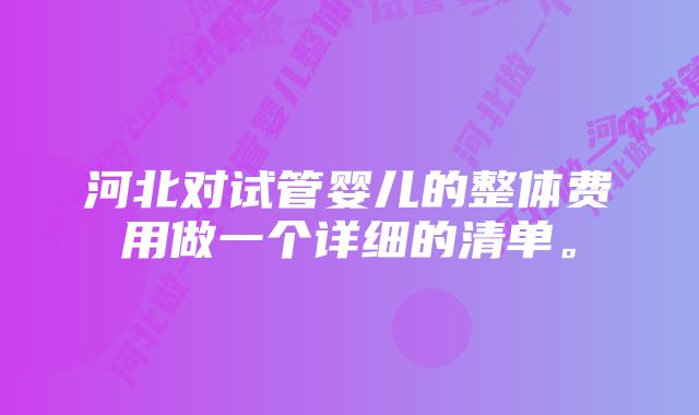 河北对试管婴儿的整体费用做一个详细的清单。