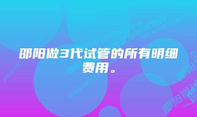 邵阳做3代试管的所有明细费用。