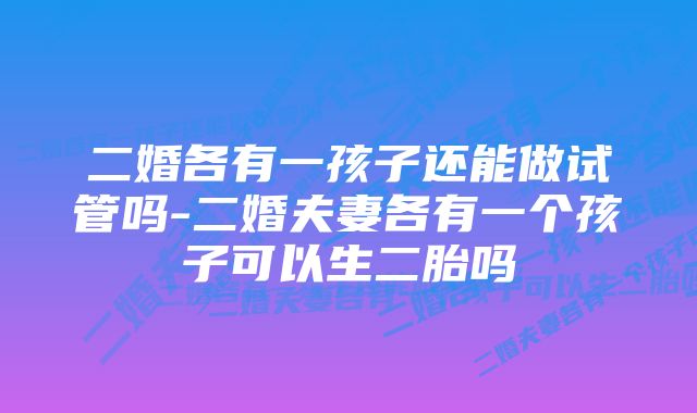 二婚各有一孩子还能做试管吗-二婚夫妻各有一个孩子可以生二胎吗