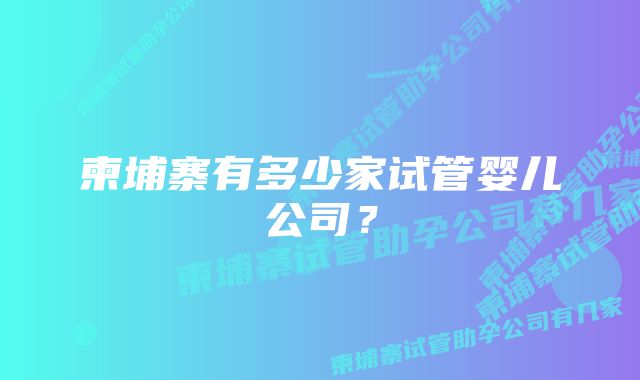 柬埔寨有多少家试管婴儿公司？