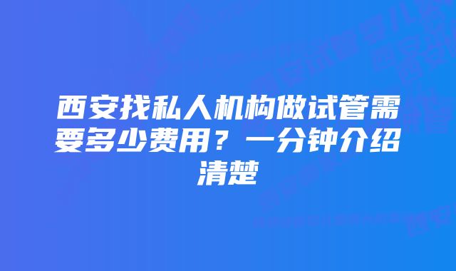 西安找私人机构做试管需要多少费用？一分钟介绍清楚