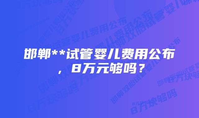 邯郸**试管婴儿费用公布，8万元够吗？