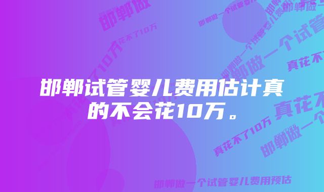 邯郸试管婴儿费用估计真的不会花10万。