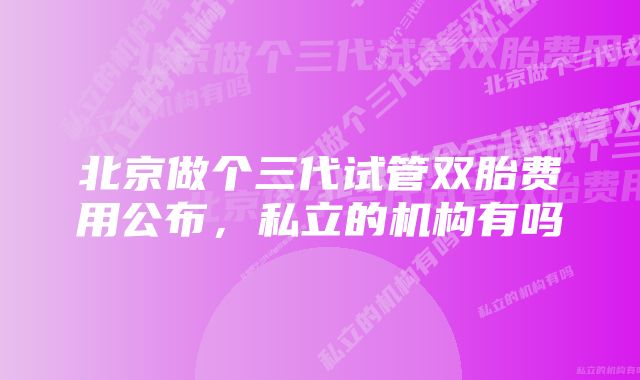 北京做个三代试管双胎费用公布，私立的机构有吗