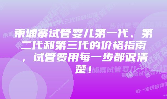 柬埔寨试管婴儿第一代、第二代和第三代的价格指南，试管费用每一步都很清楚！