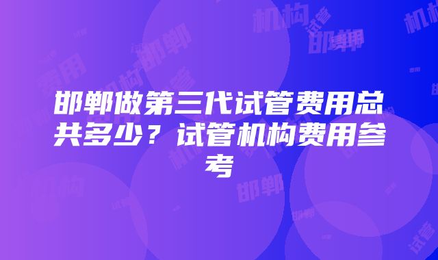 邯郸做第三代试管费用总共多少？试管机构费用参考