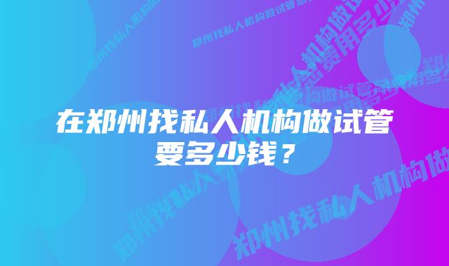 在郑州找私人机构做试管要多少钱？