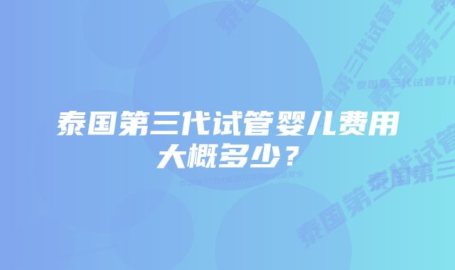 泰国第三代试管婴儿费用大概多少？