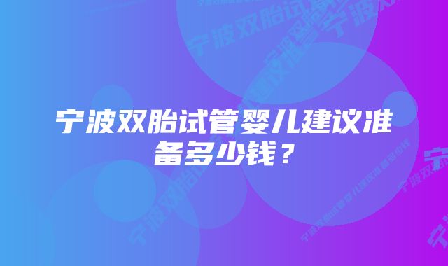 宁波双胎试管婴儿建议准备多少钱？