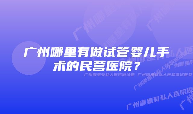 广州哪里有做试管婴儿手术的民营医院？