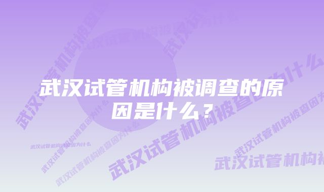 武汉试管机构被调查的原因是什么？