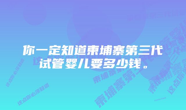 你一定知道柬埔寨第三代试管婴儿要多少钱。