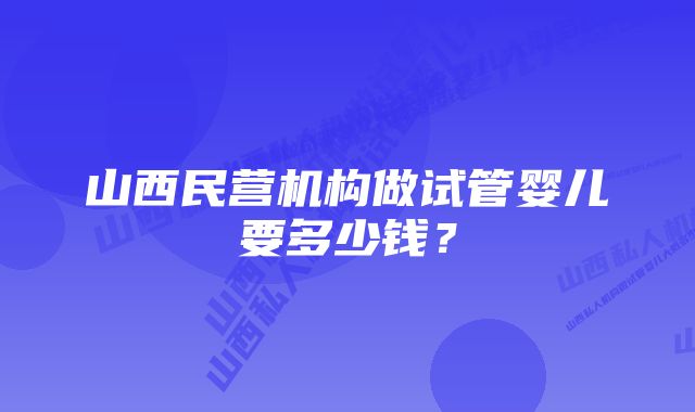 山西民营机构做试管婴儿要多少钱？