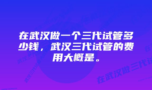 在武汉做一个三代试管多少钱，武汉三代试管的费用大概是。