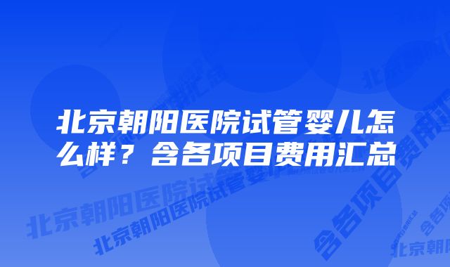 北京朝阳医院试管婴儿怎么样？含各项目费用汇总