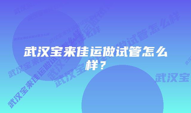 武汉宝来佳运做试管怎么样？