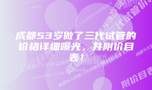 成都53岁做了三代试管的价格详细曝光，并附价目表！