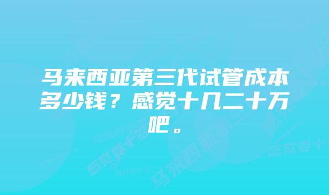 马来西亚第三代试管成本多少钱？感觉十几二十万吧。