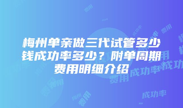 梅州单亲做三代试管多少钱成功率多少？附单周期费用明细介绍