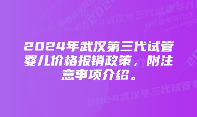 2024年武汉第三代试管婴儿价格报销政策，附注意事项介绍。