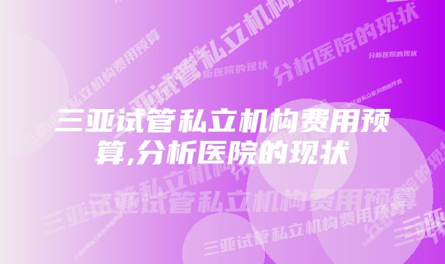 三亚试管私立机构费用预算,分析医院的现状