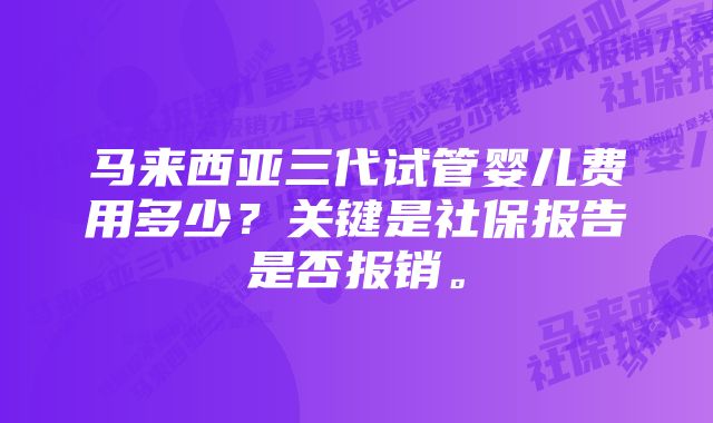 马来西亚三代试管婴儿费用多少？关键是社保报告是否报销。