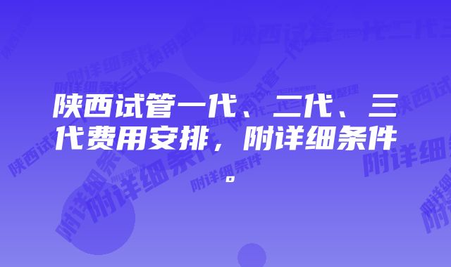 陕西试管一代、二代、三代费用安排，附详细条件。