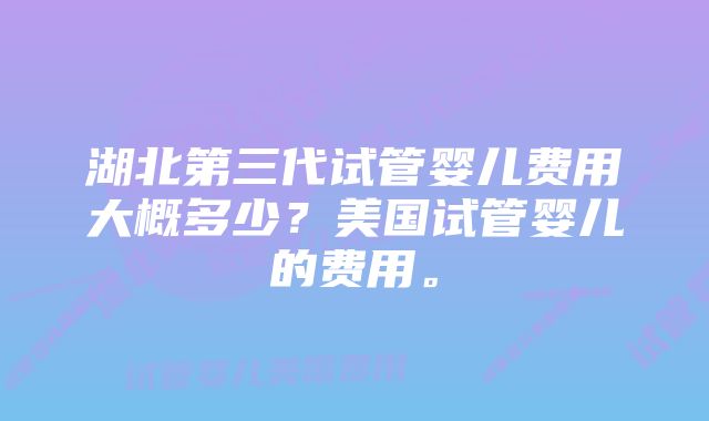 湖北第三代试管婴儿费用大概多少？美国试管婴儿的费用。