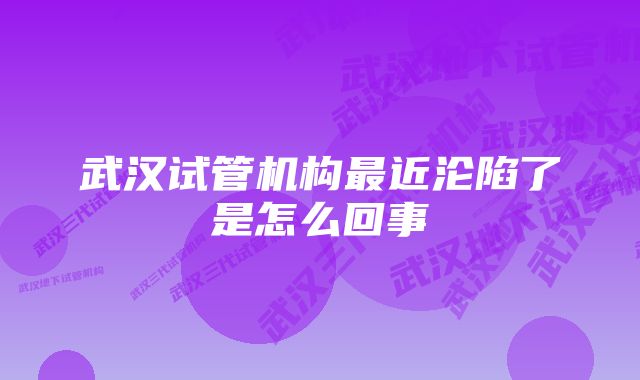 武汉试管机构最近沦陷了是怎么回事