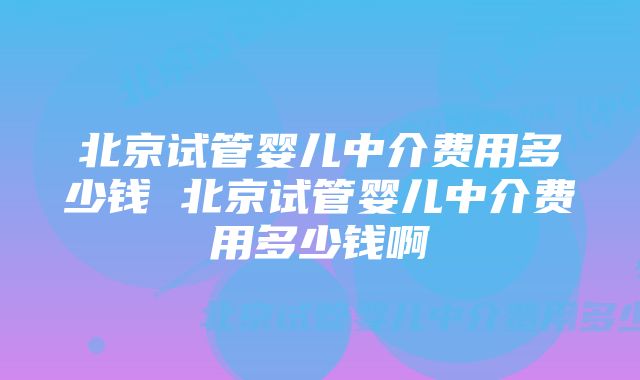 北京试管婴儿中介费用多少钱 北京试管婴儿中介费用多少钱啊