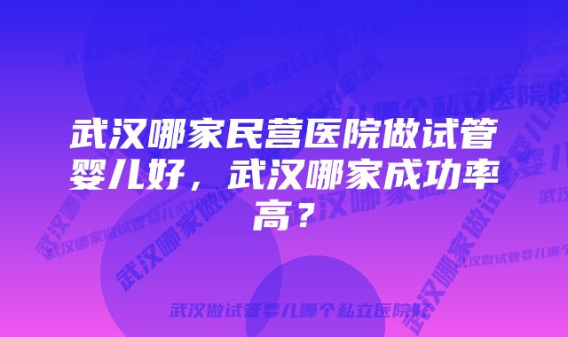 武汉哪家民营医院做试管婴儿好，武汉哪家成功率高？