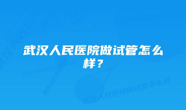 武汉人民医院做试管怎么样？