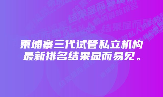 柬埔寨三代试管私立机构最新排名结果显而易见。