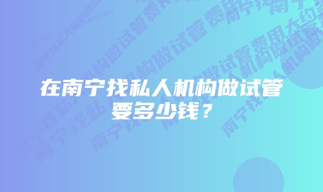 在南宁找私人机构做试管要多少钱？